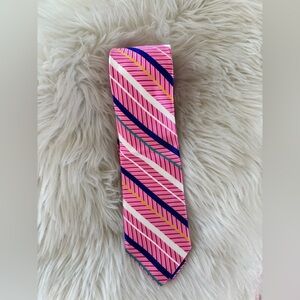 Jos. A. Bank Pink Striped Silk Tie with Navy, White, Yellow and Teal Accents